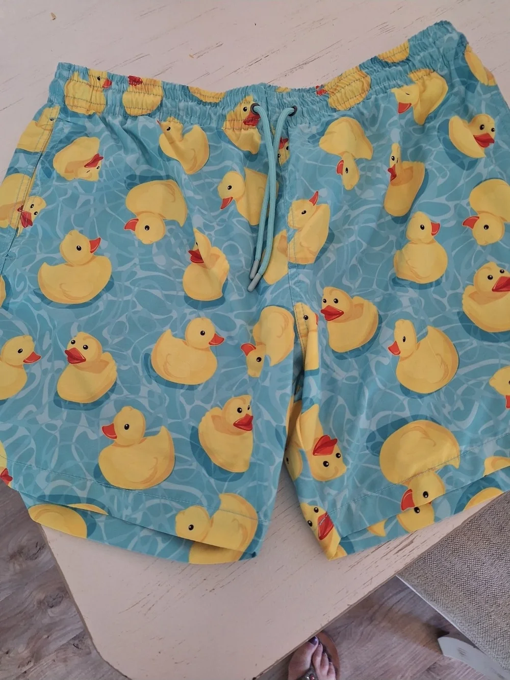 Rubber Duck Print Swim Trunks - Blue & Yellow